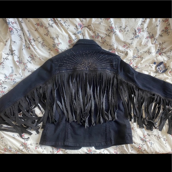 Up-cycled Vintage Jean Fringe Jacket - Picture 8 of 12